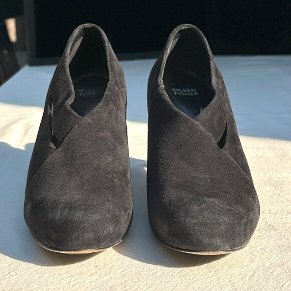 Eileen Fisher Peek Vero Cuoio Black Suede Shootie 9.5 - Picture 3 of 14